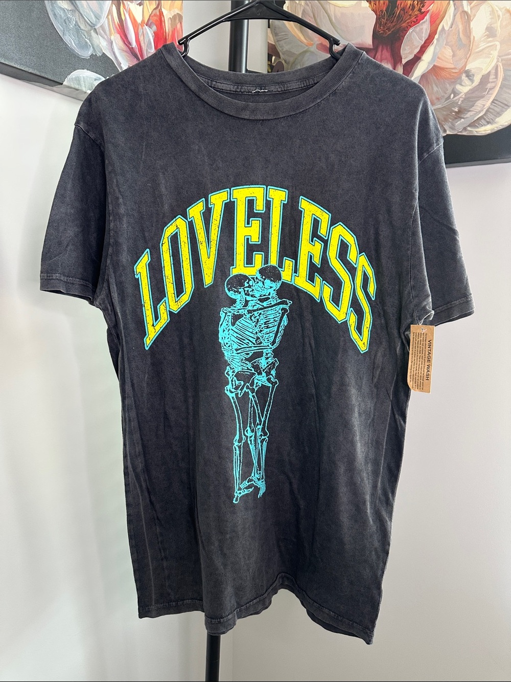 Loveless Graphic Short-Sleeve Tee — Vintage Wash with Neon Print
